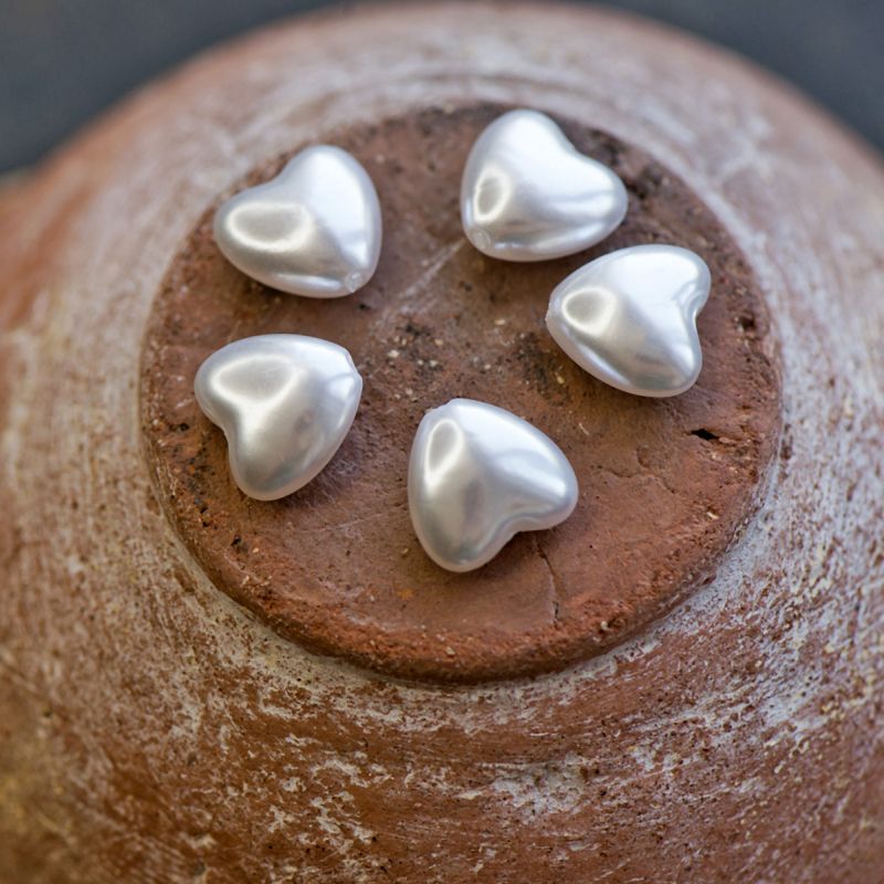 бусина, имитация жемчуга "сердечко", акрил, цвет белый, 12x11x6.5 мм