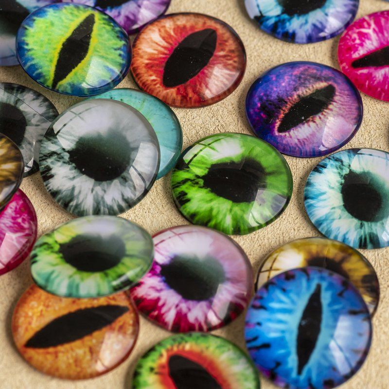 кабошон стеклянный "глазки", с принтом, 20х6 мм