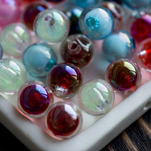 бусина-наконечник, акрил "двойная", цветовой микс, 15.5x15 мм