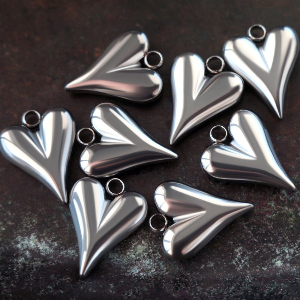 подвеска стальная "сердечко 3д", цвет стальной, 15x12 мм