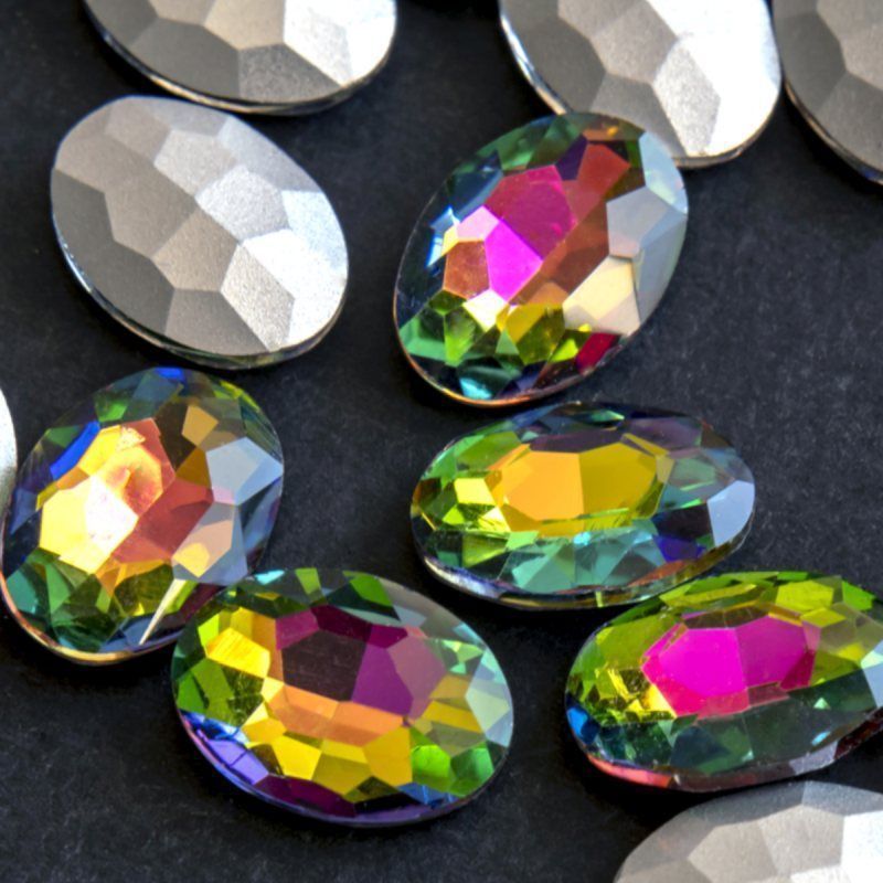 кабошон стекло кристалл, овальный, цвет rainbow, 14х10 мм