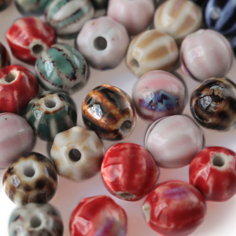 бусина, керамика "тыква-антик", цветовой микс, 12х11х10 мм