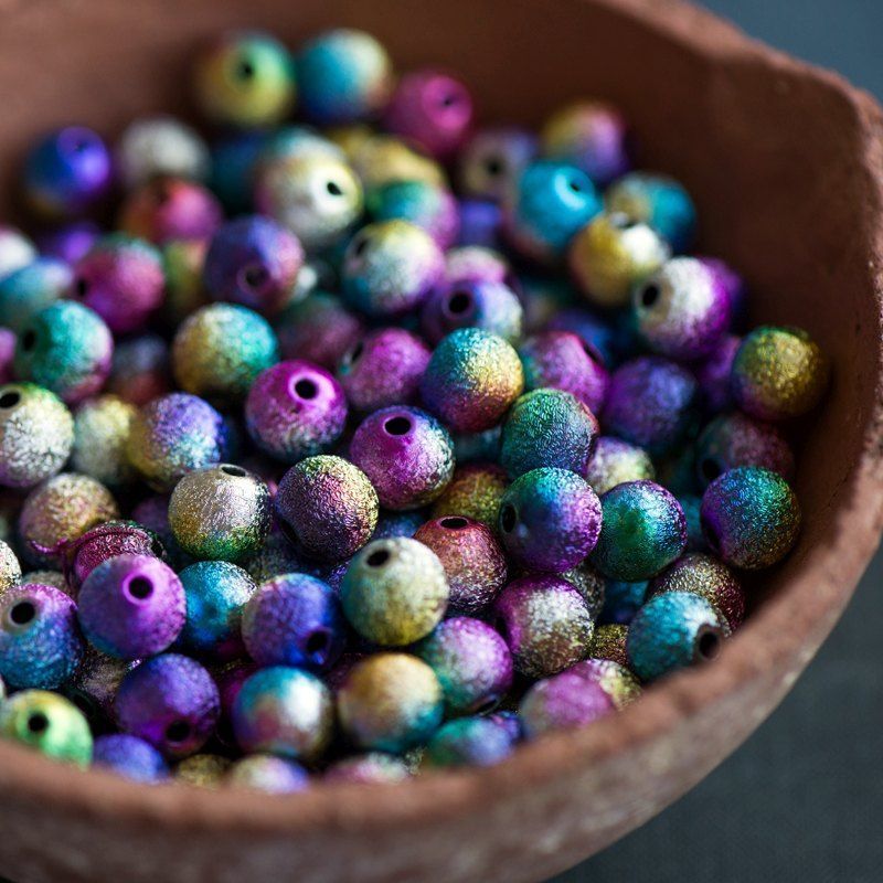 бусина, акрил "бензин", цветовой микс, 8 мм