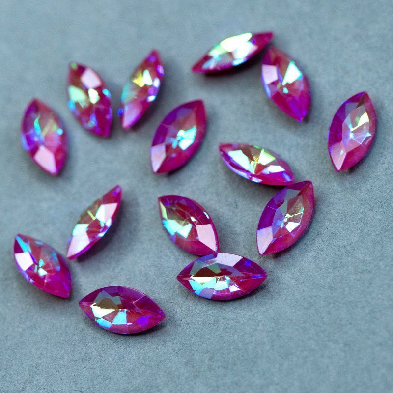 кабошон стекло кристалл, navette, цвет siam shimmer, 12х6 мм