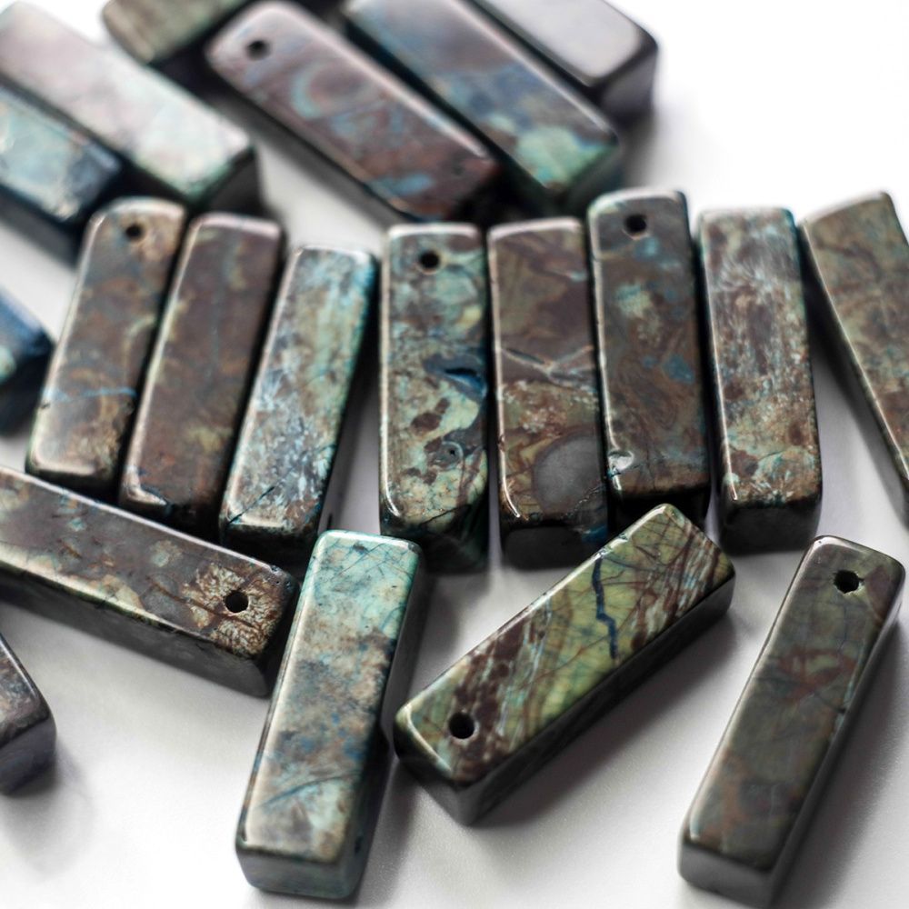 бусина яшма океанская, кирпичик, цвет коричнево-голубой, 31-33x8-10x8-10 мм