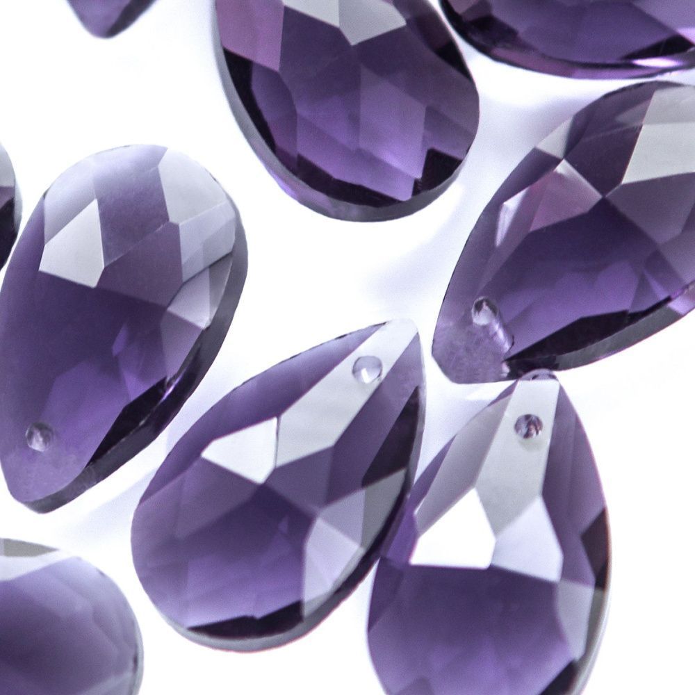подвеска стеклянная "капля", граненая, цвет фиолетовый, 22х13 мм