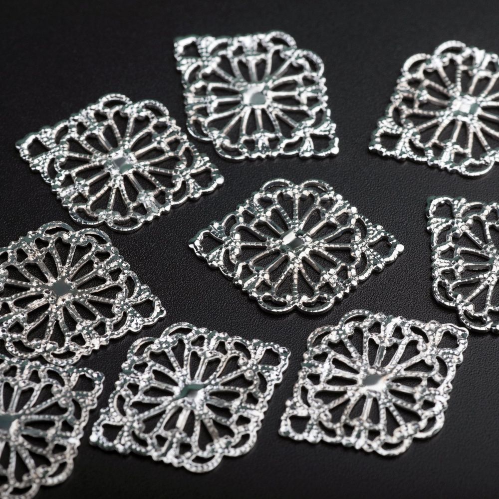 коннектор "филигрань витраж", цвет платина, 21.5x15 мм