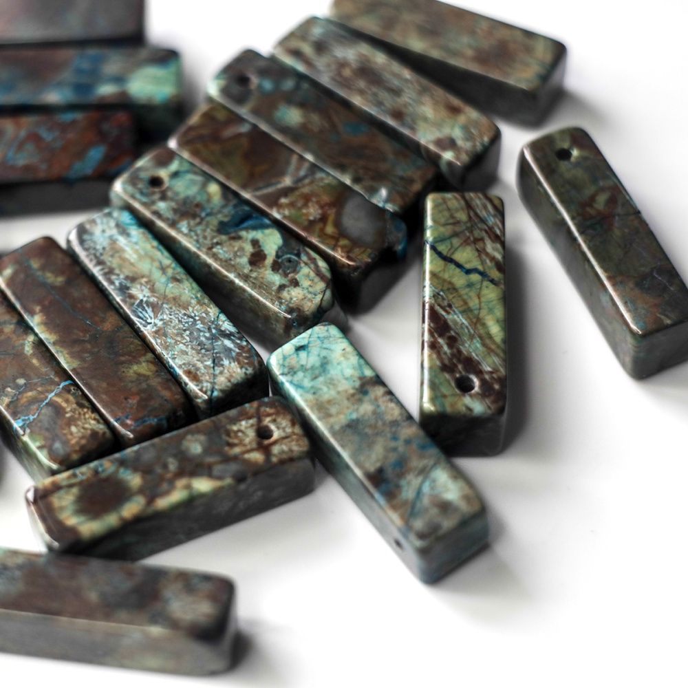 бусина яшма океанская, кирпичик, цвет коричнево-голубой, 31-33x8-10x8-10 мм