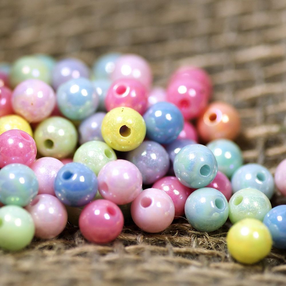 бусина, акрил "пастель-перламутр", цветовой микс, 6 мм