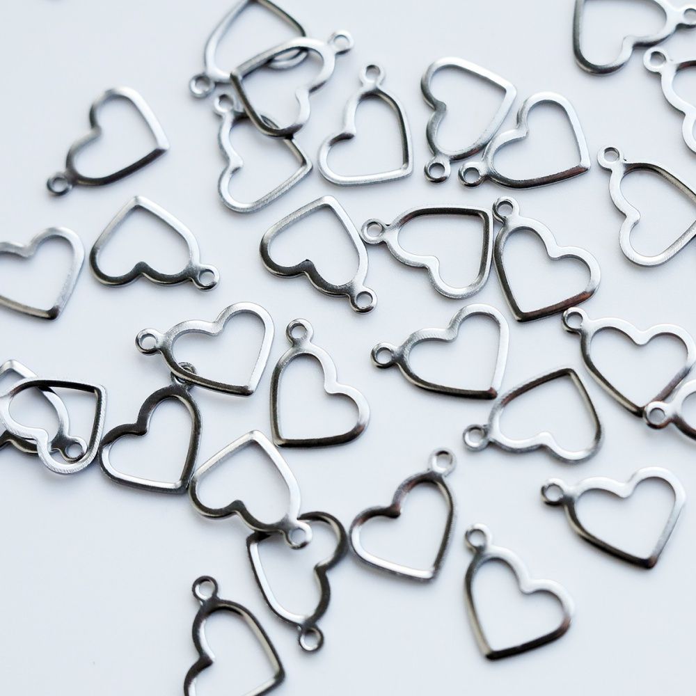 подвеска стальная, сердце, цвет стальной, 10x14x0.8 мм