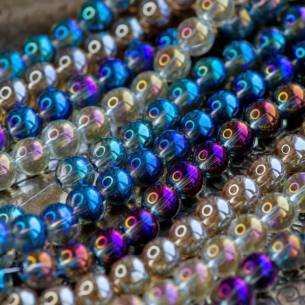 бусина, стекло 10, цветовой микс радужный, 10 мм