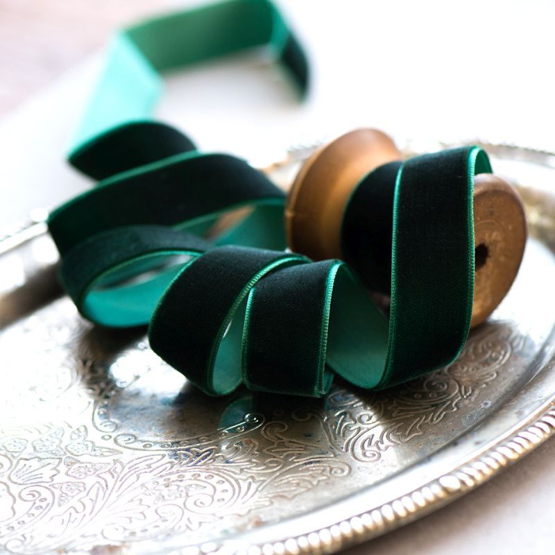 лента, бархат, цвет темно-зеленый, ширина 19 мм ленты