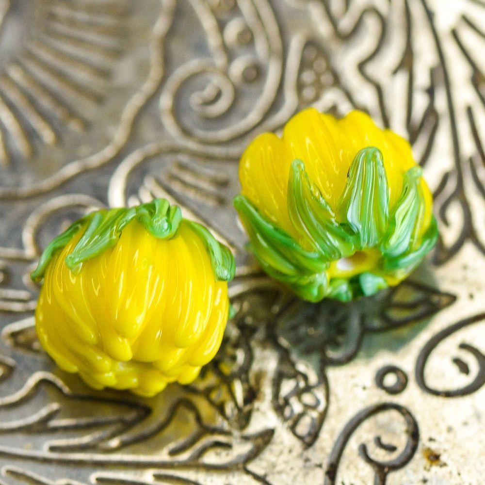 бусина, мурано "хризантема", фигурная, желтый, 12х15 мм