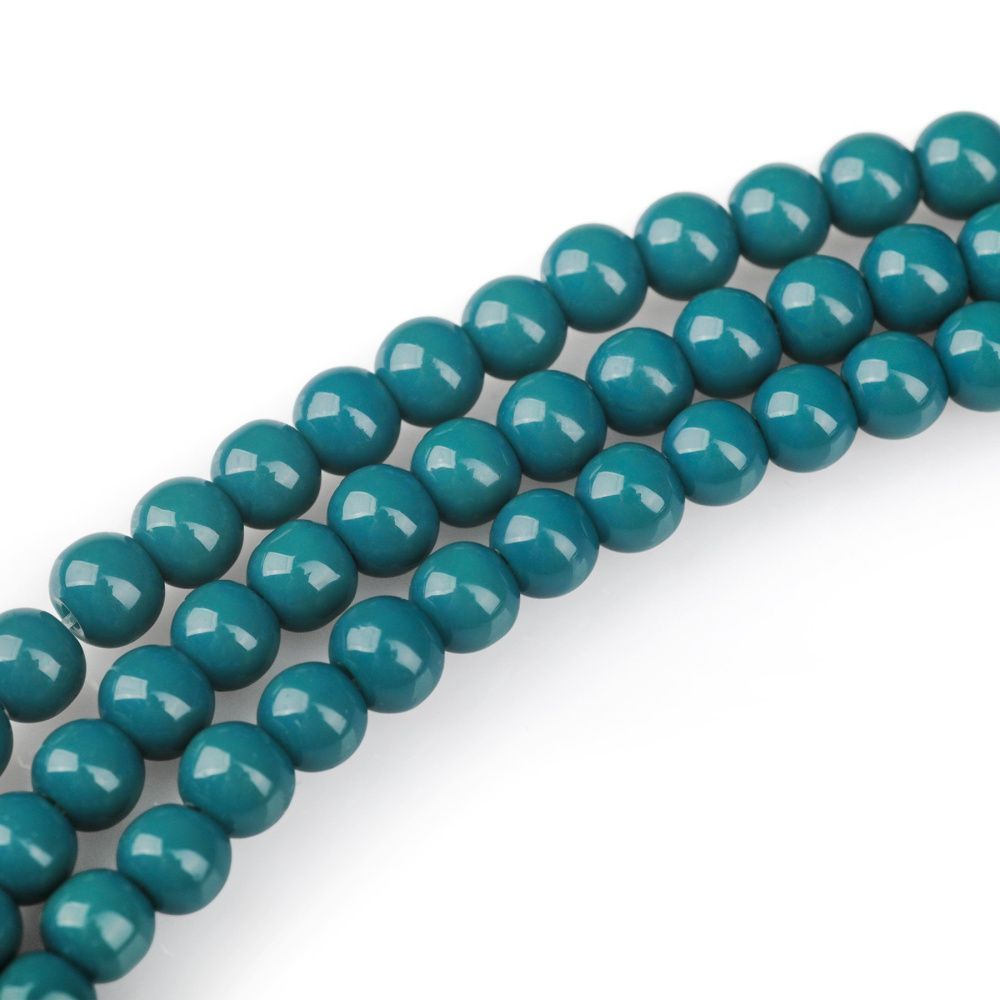 бусина, стекло 6, цвет темно-бирюзовый, 6 мм