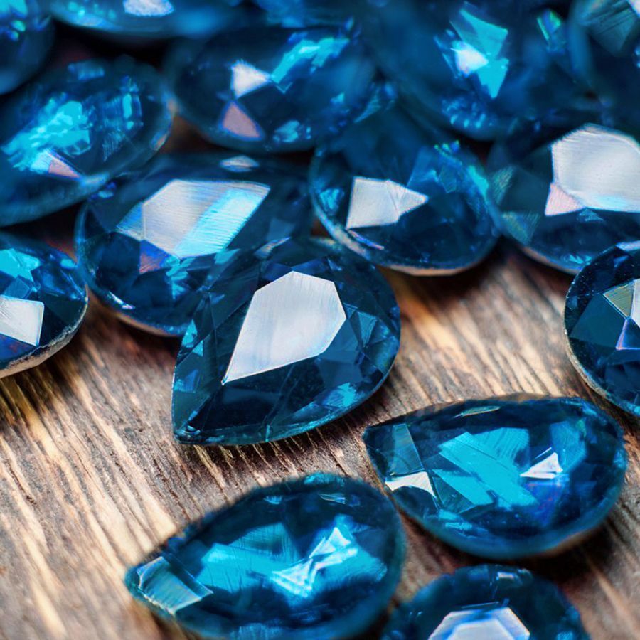 кабошон стекло кристалл, каплевидный, цвет capri blue, 14х10 мм