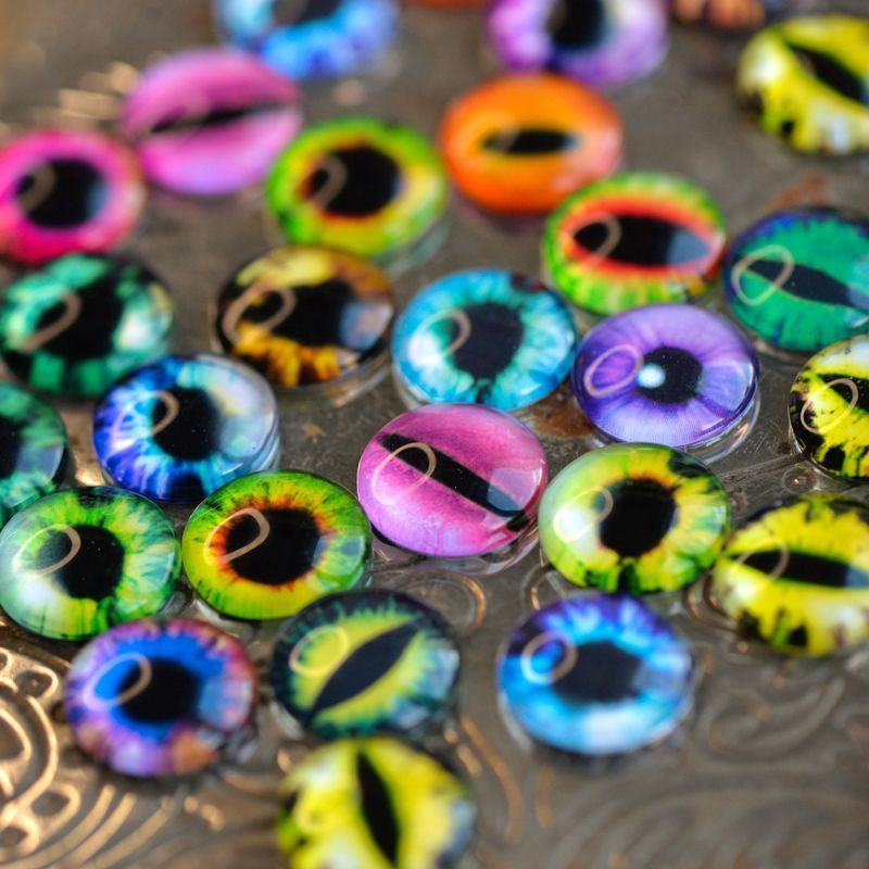 кабошон стеклянный "глазки", с принтом, 12х4 мм