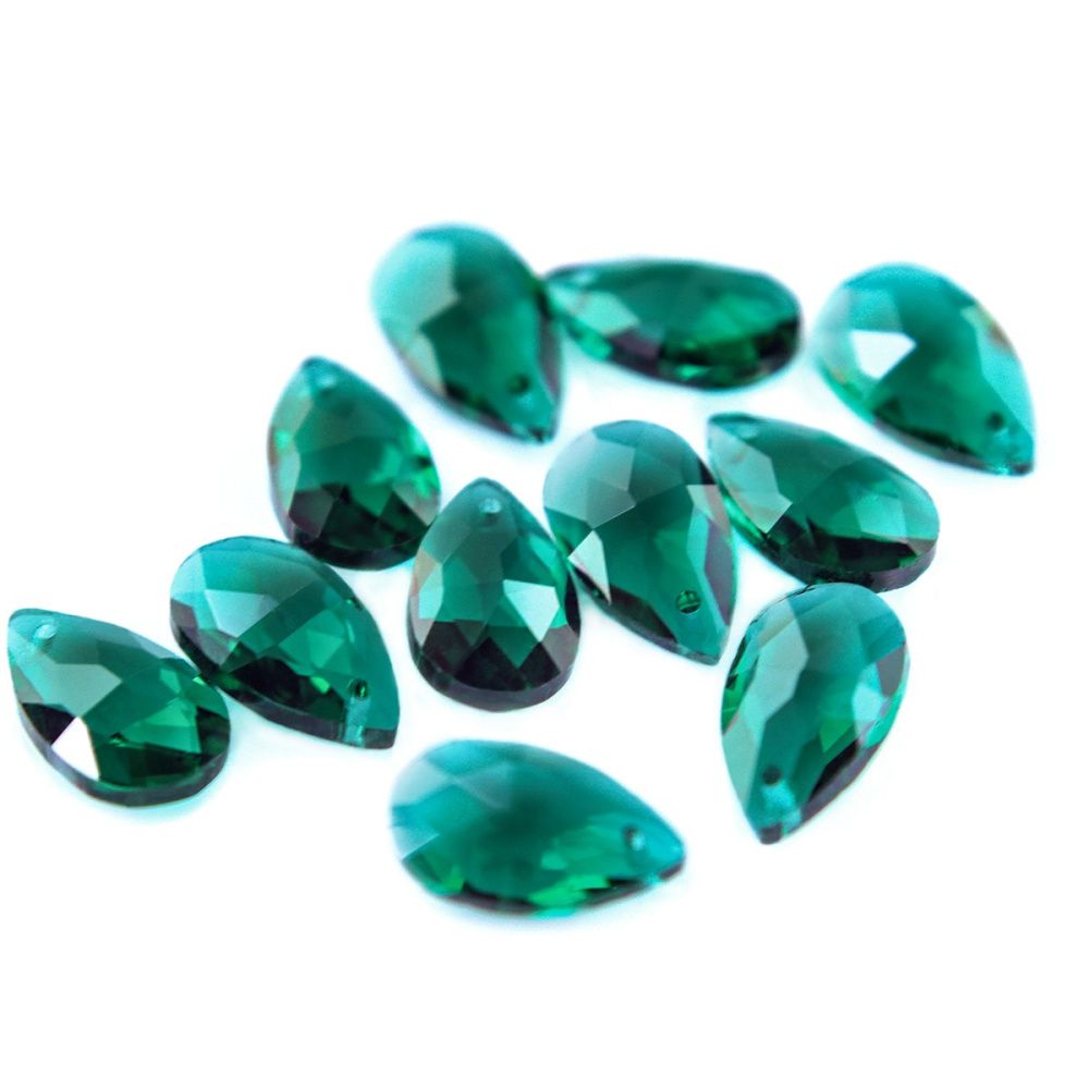 подвеска стеклянная "капля", граненая, цвет сине-зеленый, 22х13 мм