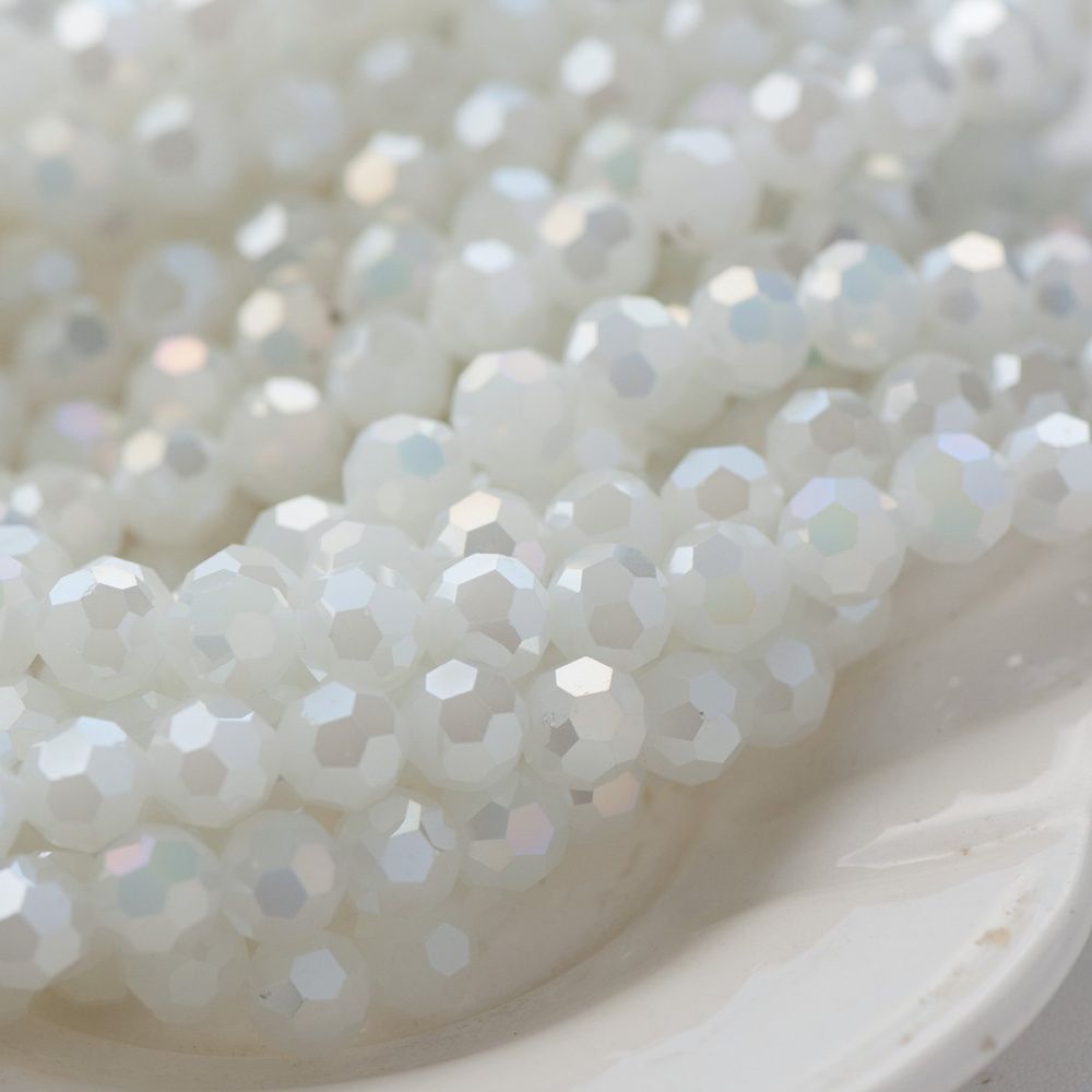 бусина, непрозрачная, граненая, стекло, цвет белый перламутровый, 10 мм