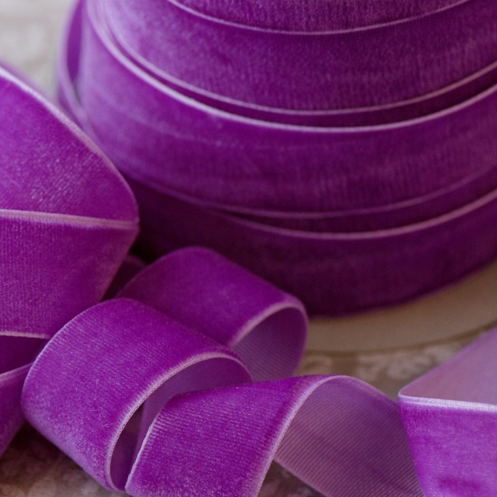лента, бархат, цвет фиолетовый, ширина 19 мм ленты