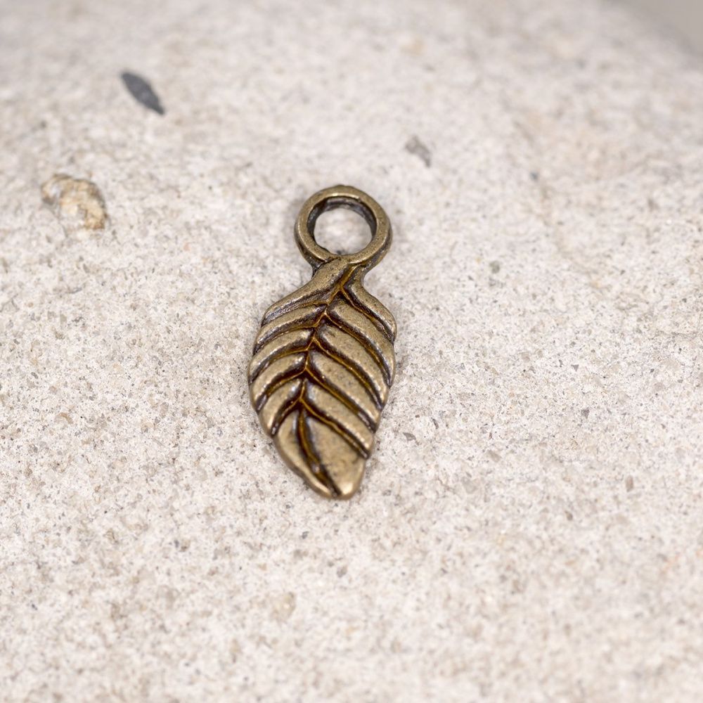 подвеска металлическая "листочек", цвет античная бронза, 14x6x2 мм