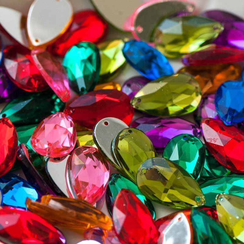 стразы пришивные "грани", акрил, каплевидные, цветовой микс, 20х12х5