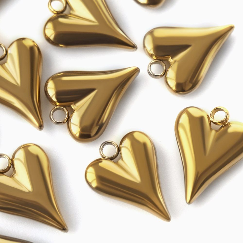 подвеска стальная "сердечко 3д", цвет золото, 15x12x3.5 мм