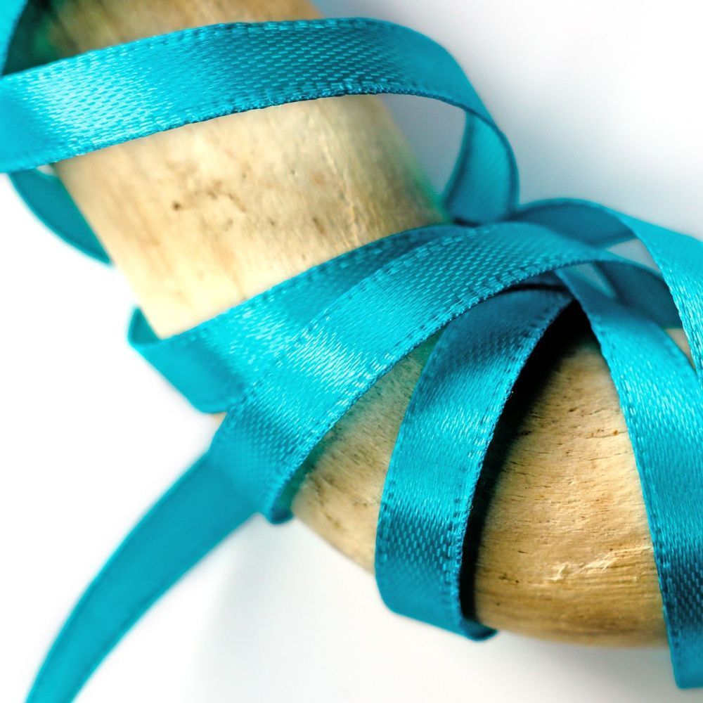 лента, атлас, цвет ярко-бирюзовый, ширина 6 мм ленты