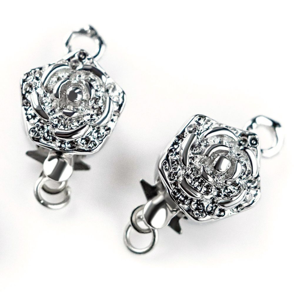 замок для украшений "цветок", цвет платина, 15x10 мм