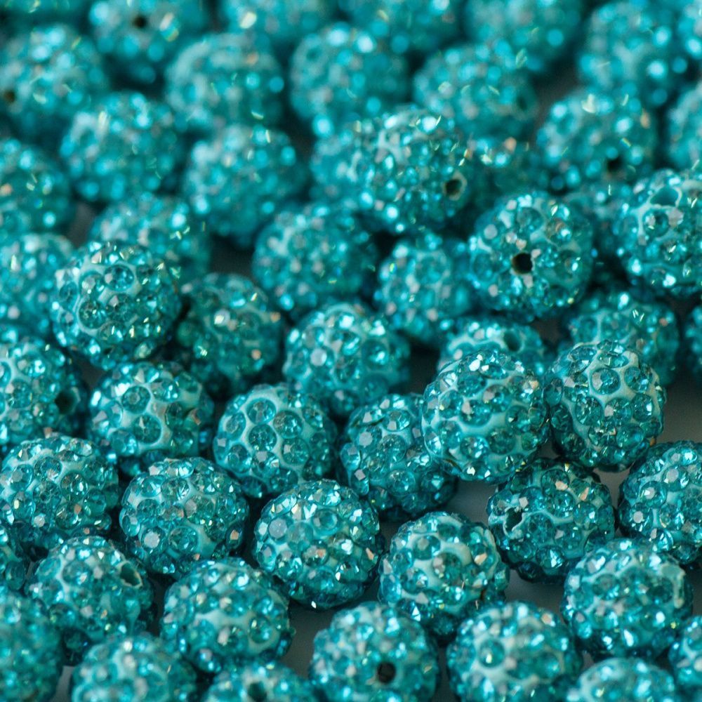 бусина "шамбала" 10, цвет аквамарин, 10 мм