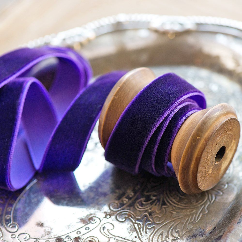 лента, бархат, цвет темный фиолетовый, ширина 15.9 мм ленты