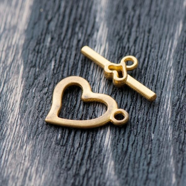 тоггл "сердечко", цвет золото, 15х19 мм - 22х9 мм