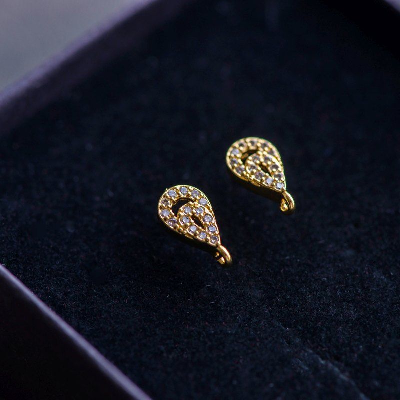 пуссеты "перо павлина", цирконий, цвет золото, 11.5x6x2.5 мм