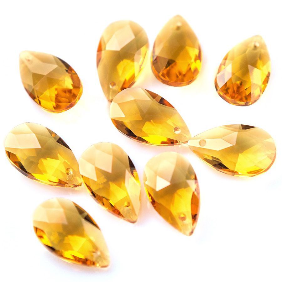 подвеска стеклянная "капля", граненая, цвет светло-коньячный, 22х13 мм