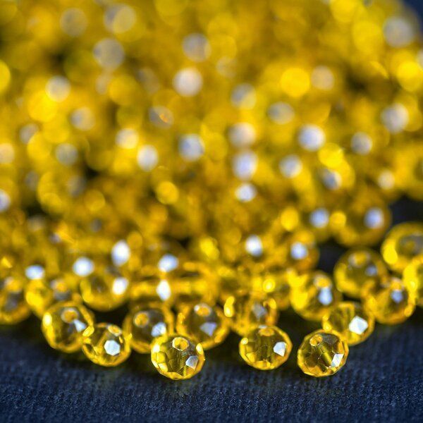 бусина, стекло абакус 6, граненая, цвет желтый, 6х4 мм