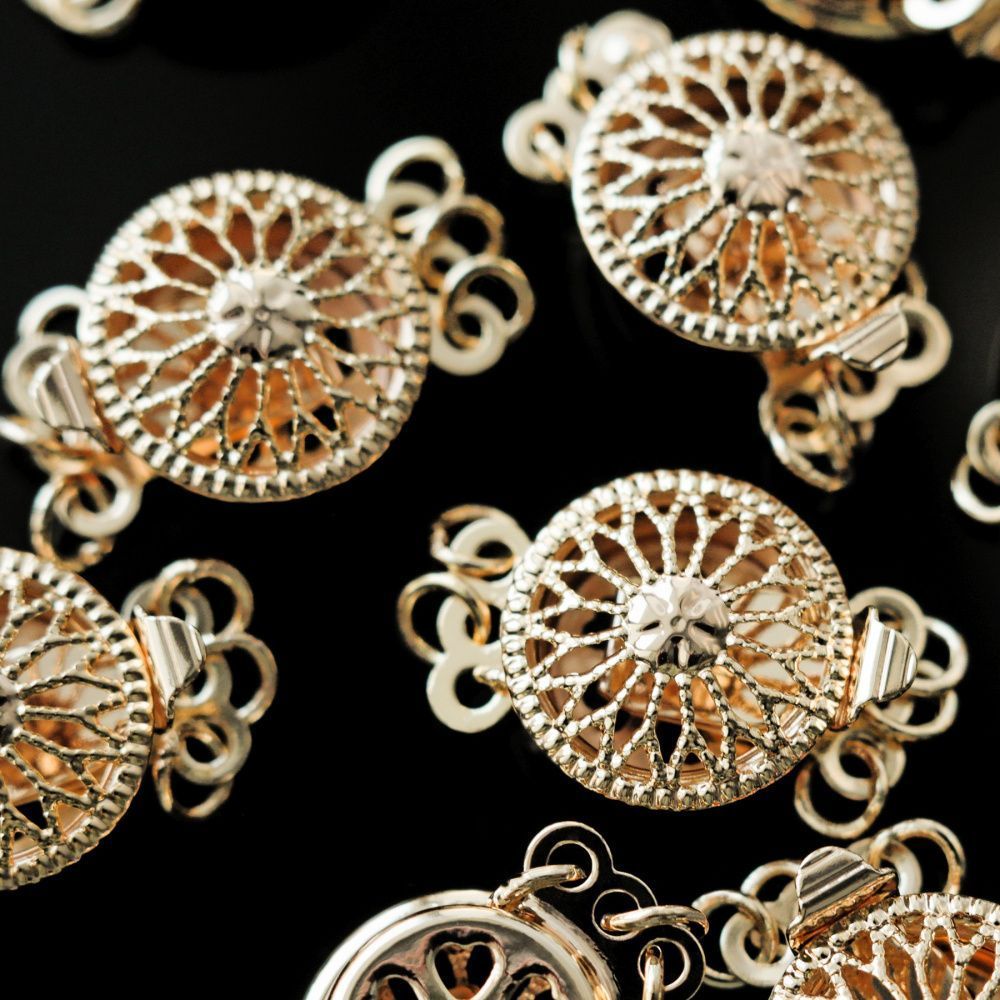 замок для украшений "хризантема", 6 отв., позолота, 12x16x5.5 мм