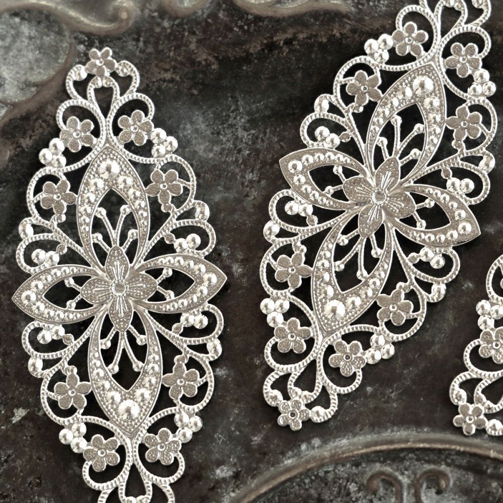 коннектор "филигрань византия", цвет платина, 82x35x0.8 мм