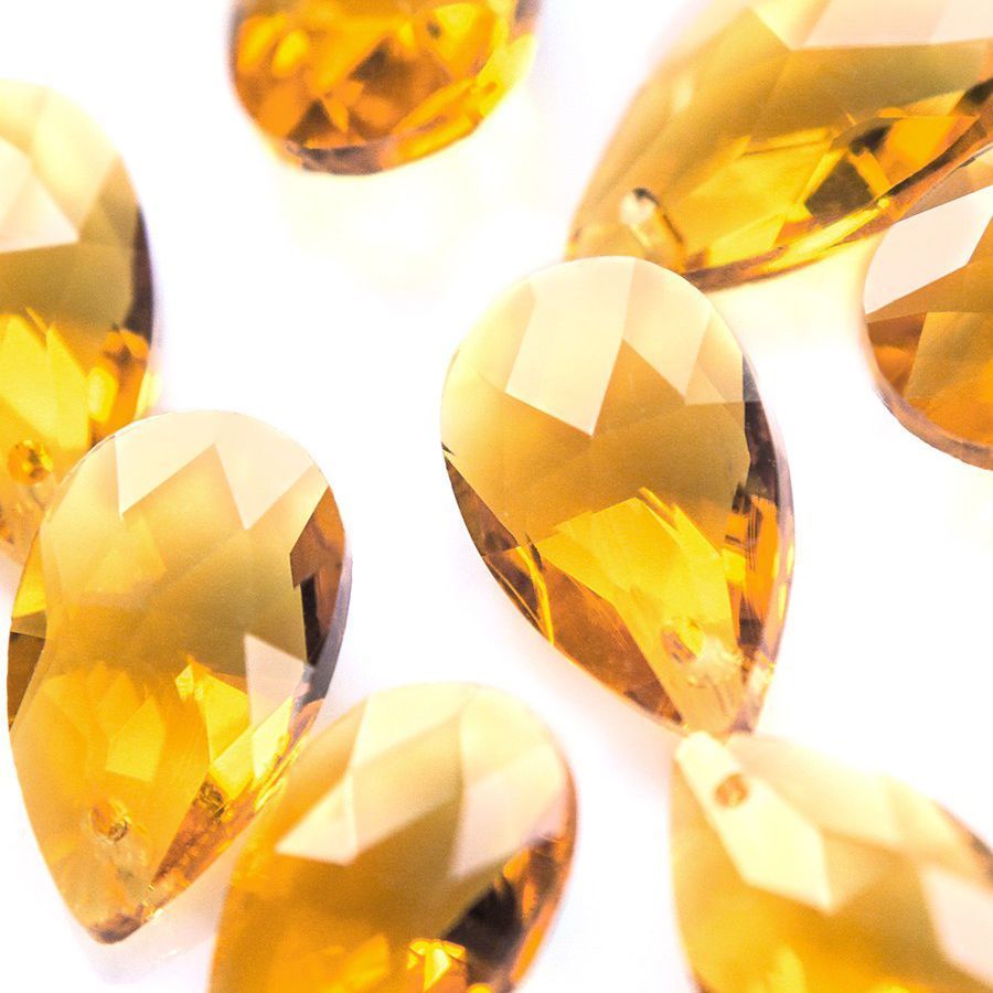 подвеска стеклянная "капля", граненая, цвет светло-коньячный, 22х13 мм