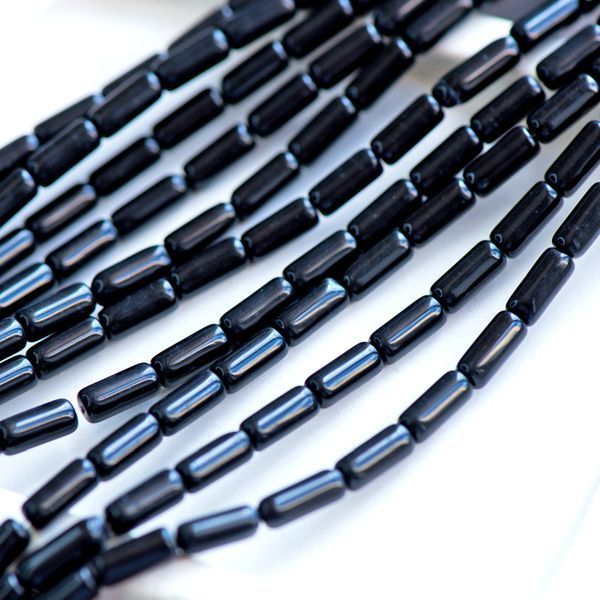 бусина, стекло, "трубочка", цвет черный, 9х4 мм