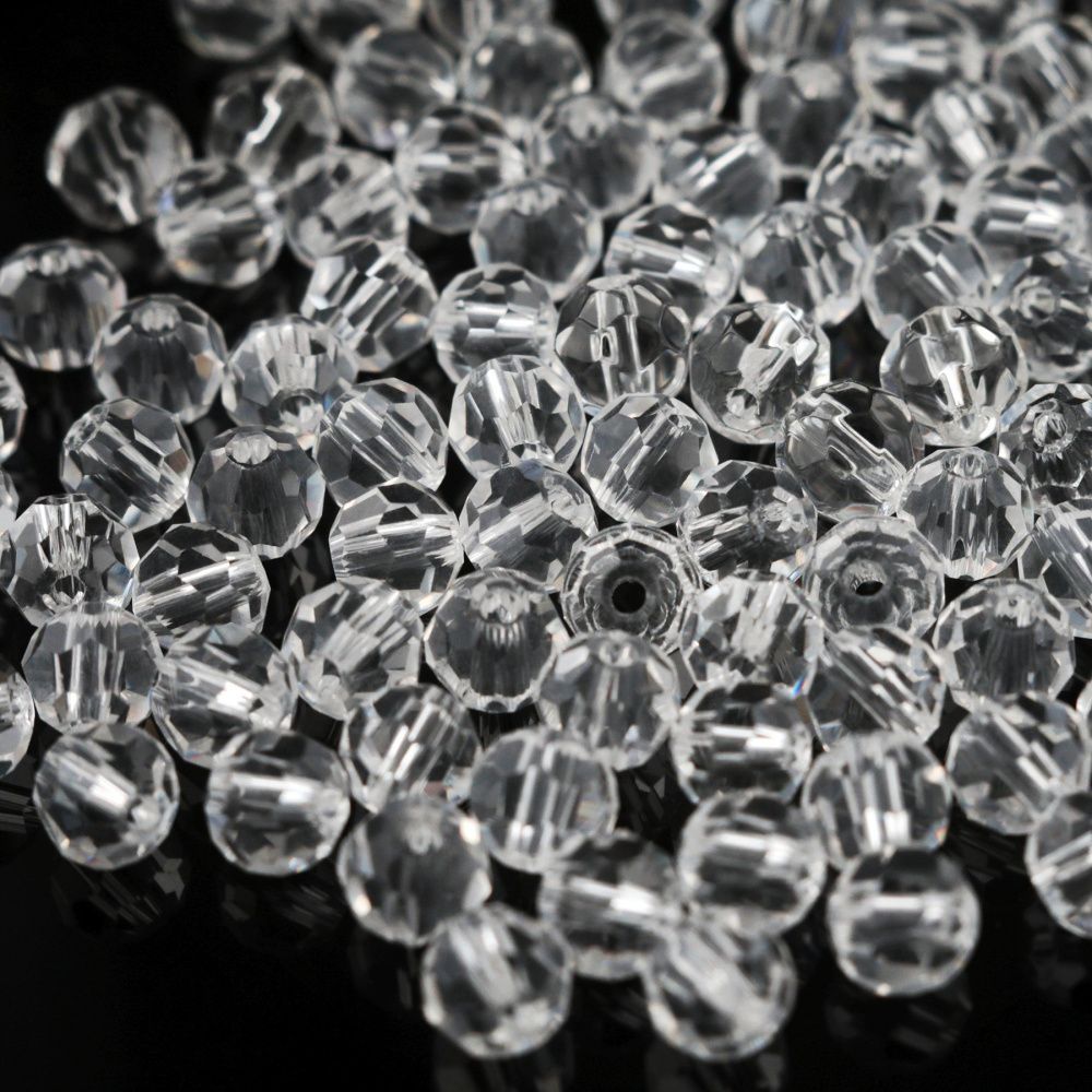 бусина, стекло 6, граненая, цвет прозрачный, 6 мм
