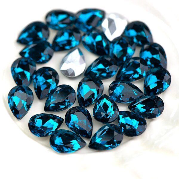 кабошон стекло кристалл, каплевидный, цвет capri blue, 14х10 мм