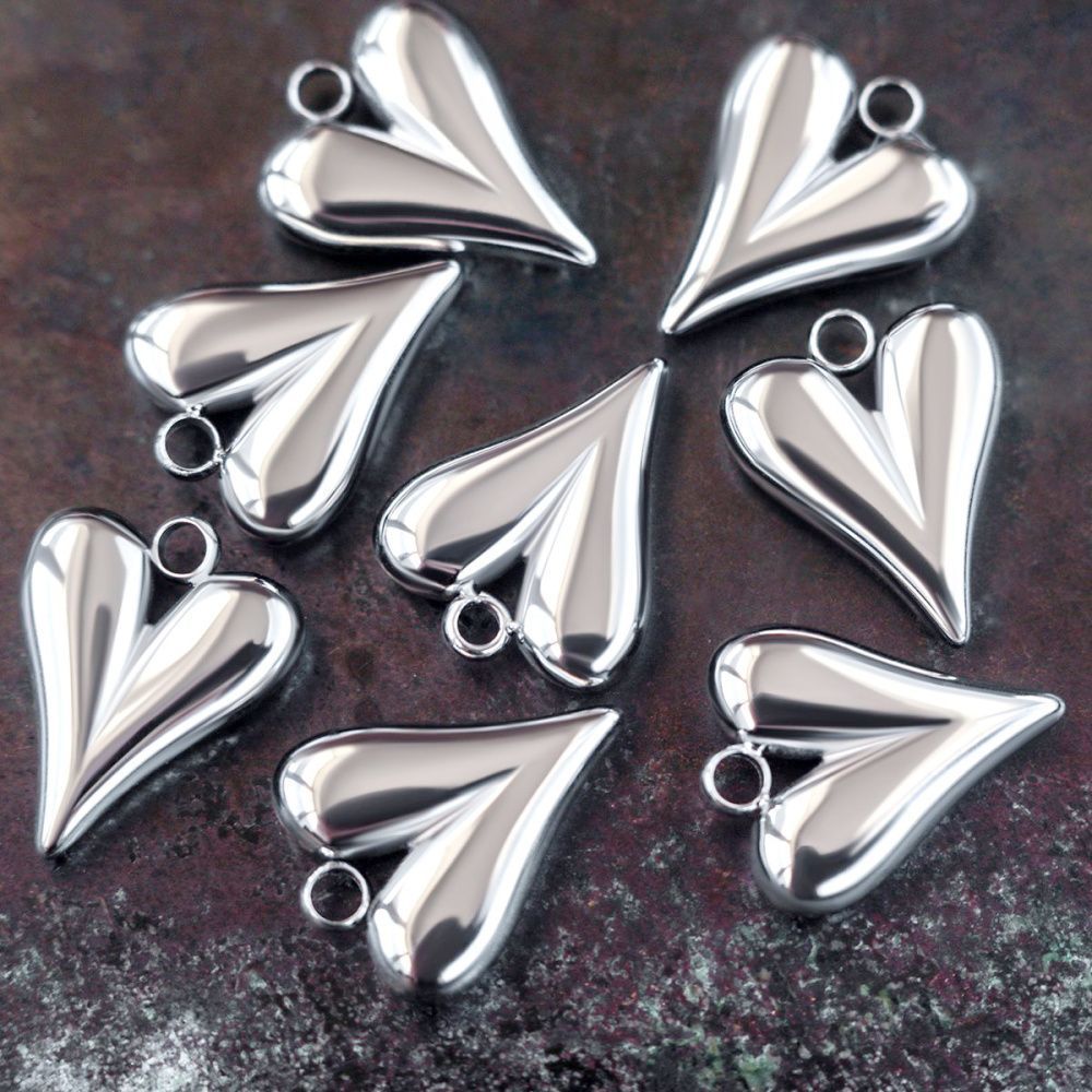 подвеска стальная "сердечко 3д", цвет серебро, 15x12 мм
