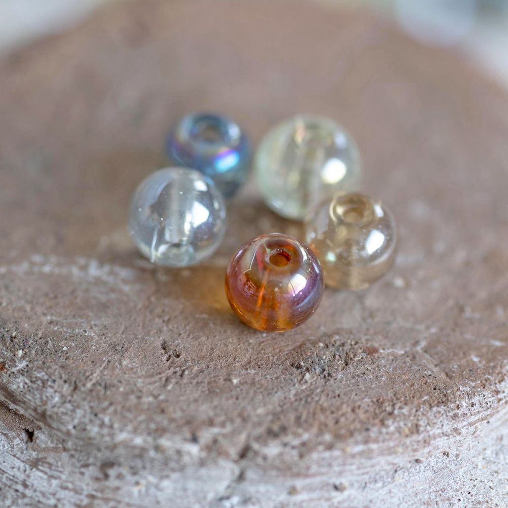 бусина, стекло 6, цветовой микс радужный, 6 мм