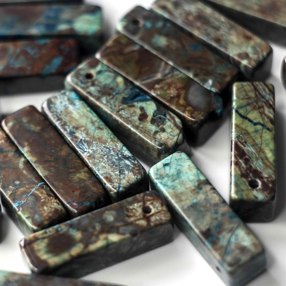 бусина яшма океанская, кирпичик, цвет коричнево-голубой, 31-33x8-10x8-10 мм
