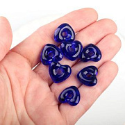 Бусина, Лэмпворк "Сердце-софт", стекло, цвет темно-синий прозрачный, 14x15x5 мм