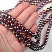 Бусина, стекло 8, цвет сливовый радужный, 8 мм