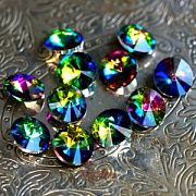 Кабошон стекло Риволи, цвет Rainbow, 14х7 мм