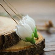 Бусина, Мурано "Колокольчик", фигурная, белый-молочный, 17х14 мм