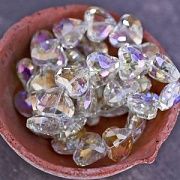 Бусина, стекло, "Сердце", граненая, цвет шампанского радужный, 16.5x19.5x9 мм