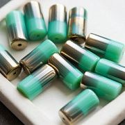 (ИМ)Бусина, стекло, "Туба", цвет бирюзовый/зеркальный, 20x10 мм