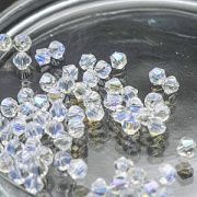 Бусина, стекло биконус, цвет прозрачный радужный, 4 мм (уп.30+/-5 шт)